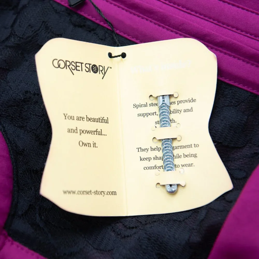 Corset Story Dress Waterfall Mesh & Lace Corseted Evening Magenta 38" XL New - Picture 6 of 11